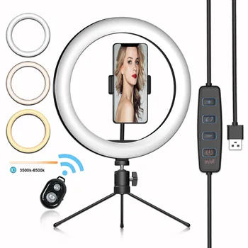 Photography LED Selfie Ring Light 26CM Dimmable Camera Phone Ring Lamp 10inch With Table Tripods For Makeup Video Live Studio
Photography LED Selfie Ring Light 26CM Dimmable Camera Phone Ring Lamp 10inch With Table Tripods For Makeup Video Live Studio