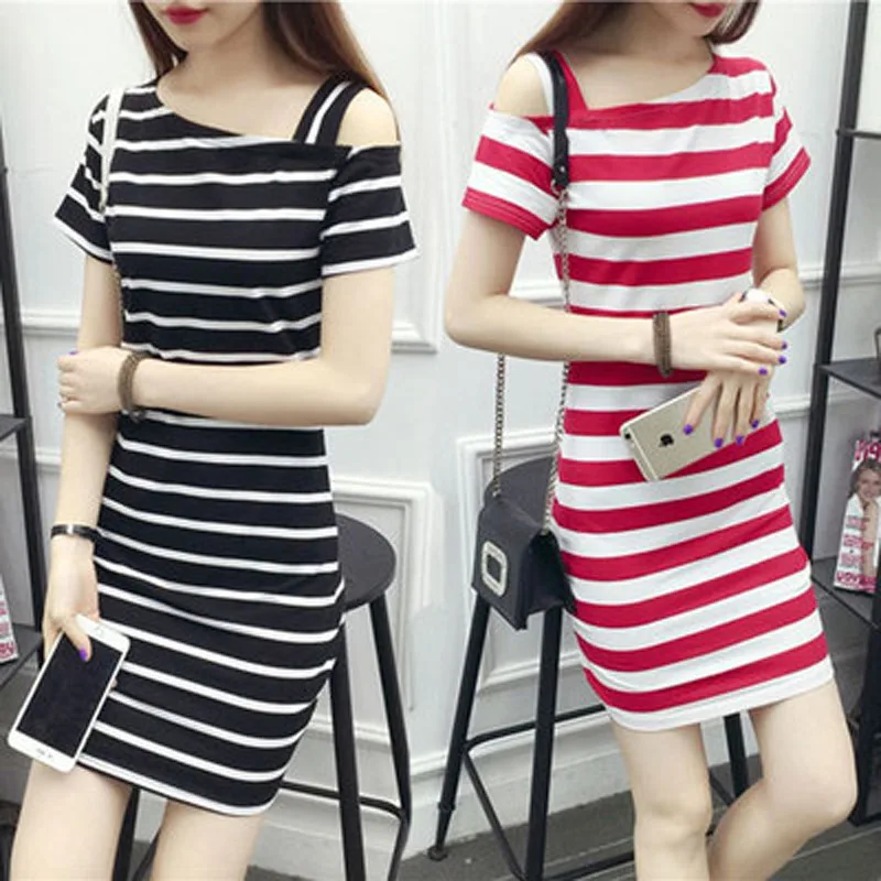 2019 Early Autumn New Style Stripes Mid-length Dress WOMEN'S Short Sleeved Slim Fit Horizontal Neck off-Shoulder Sexy T-shirt Dr
2019 Early Autumn New Style Stripes Mid-length Dress WOMEN'S Short Sleeved Slim Fit Horizontal Neck off-Shoulder Sexy T-shirt Dr