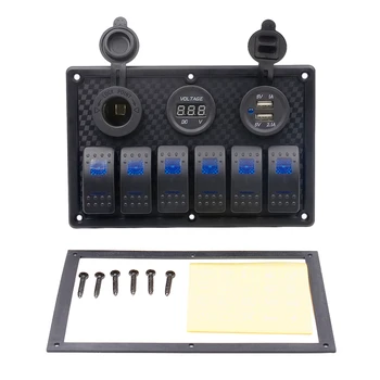 Digital Voltmeter 12V Socket DoubleB Power Charger Adapter Flush Mount Waterproof 6 Gang Rocker Switch Panel Black
Digital Voltmeter 12V Socket DoubleB Power Charger Adapter Flush Mount Waterproof 6 Gang Rocker Switch Panel Black
