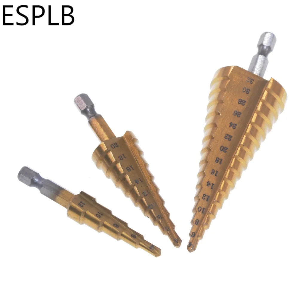 3-13 4-12 4-20 4-32mm Hexagonal HSS Titanium Coated Stepped Power Tools Drilling Bit Metal Wood Holder Cutter Drill Bit
3-13 4-12 4-20 4-32mm Hexagonal HSS Titanium Coated Stepped Power Tools Drilling Bit Metal Wood Holder Cutter Drill Bit