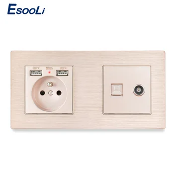 Esooli French Aluminum Metal Panel Socket with USB RJ45 Internet Data Computer Jack Connector With Female TV Outlet Wall Socket 
Esooli French Aluminum Metal Panel Socket with USB RJ45 Internet Data Computer Jack Connector With Female TV Outlet Wall Socket