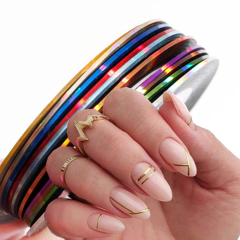 

10 Rolls Mixed Color Nail Striping Tape Sticker Ribbon Line For DIY 3D Nail Art Tips Decorations Nail Foil Decals Set SA815