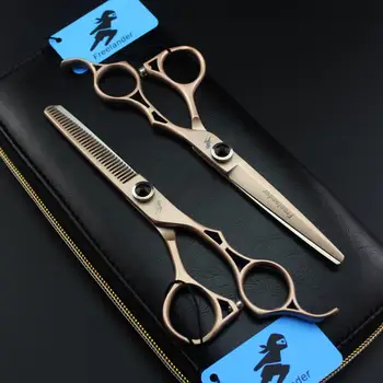 

6" teflon gold Hollow handle 440C hairdressing scissors barber ciseaux coiffure hair cutting shears tijeras scissors haircut