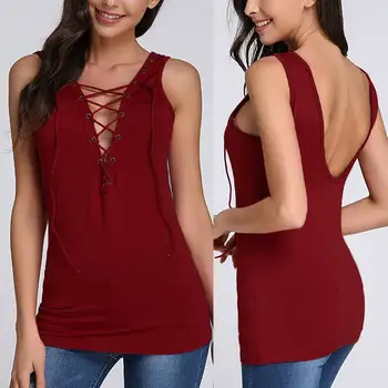 Plus Size Celmia 2020 Summer Tanks Tops Women Casual Vests Sleeveless Solid Ladies Tees Backless Sexy Lace Up Tops Slim Camis
Plus Size Celmia 2020 Summer Tanks Tops Women Casual Vests Sleeveless Solid Ladies Tees Backless Sexy Lace Up Tops Slim Camis