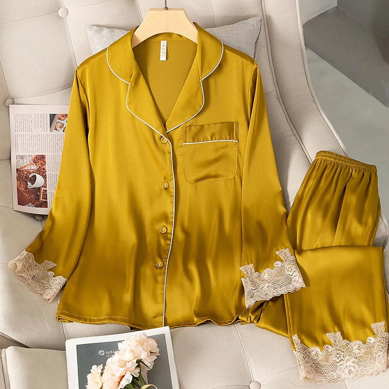 Lace Pj's 2PCS Sleepwear Women Satin Pajamas Suit Summer Pyjamas Casual Intimate Lingerie Long Sleeve Shirt&Pants Lounge Wear
Lace Pj's 2PCS Sleepwear Women Satin Pajamas Suit Summer Pyjamas Casual Intimate Lingerie Long Sleeve Shirt&Pants Lounge Wear