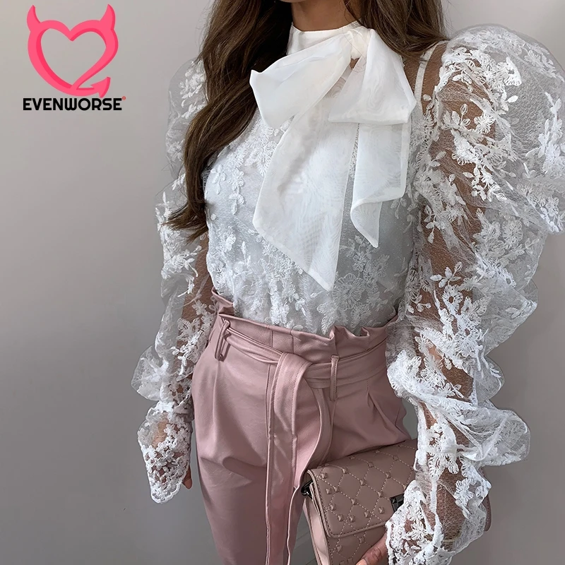 Evenworse See-Through Lace Shirt Bow Bandage Women 2020 Spring Blouse Sexy Perspective Mesh Casual Transparent Tops Night Club
Evenworse See-Through Lace Shirt Bow Bandage Women 2020 Spring Blouse Sexy Perspective Mesh Casual Transparent Tops Night Club