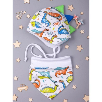 Set for a boy (hat, snood), white, size 41-44 cm (6-9 months)