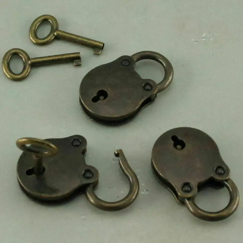 

3 Pcs Old Vintage Antique Style Mini Padlocks Key Lock Bronze Retro Jewelry Box Lock Pack of 3 Classical Old Lock Metal