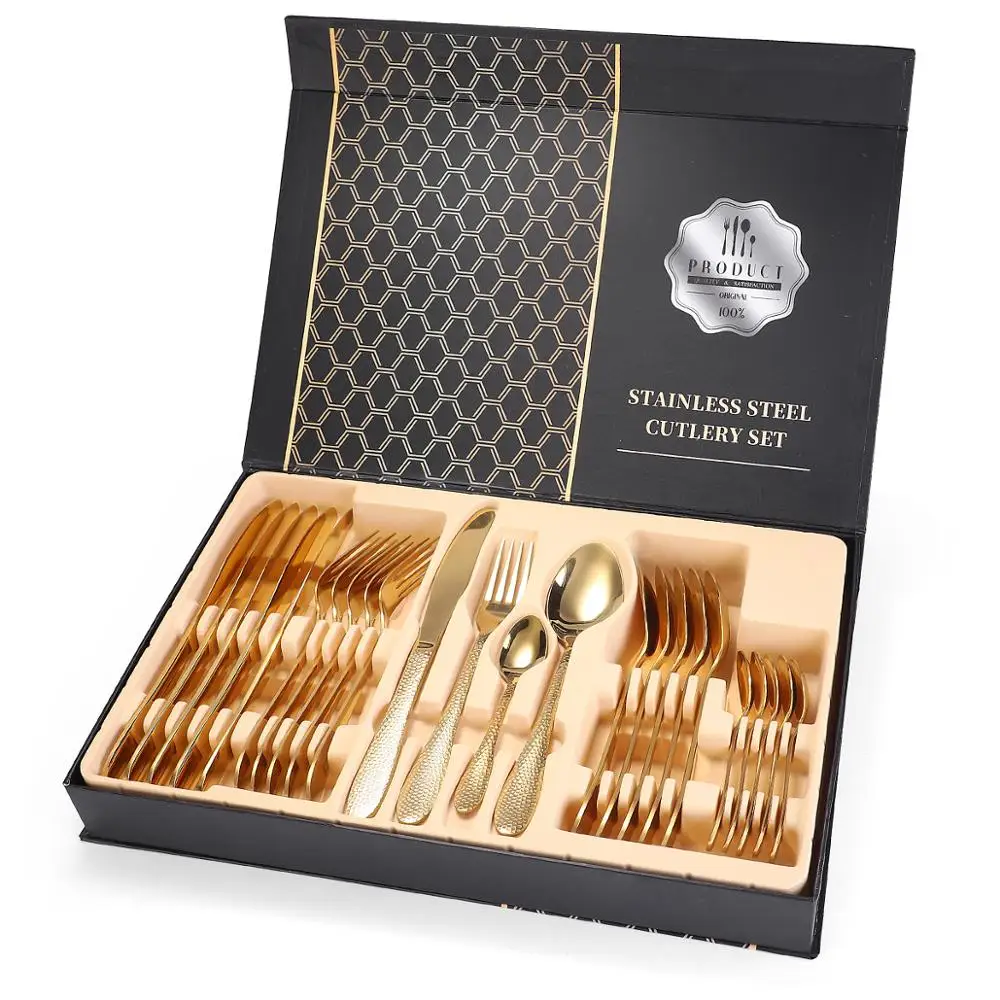 24pcs Cutlery Set Stainless Steel Flat-ware Set Kitchen Silverware Steak Tableware Dinnerware Spoon Fork Knife 5 Colors
24pcs Cutlery Set Stainless Steel Flat-ware Set Kitchen Silverware Steak Tableware Dinnerware Spoon Fork Knife 5 Colors