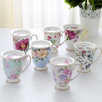Household Coffee Mugs With Lid Big capacity 400ml Bone china Afternoon Teacup Porcelain Breakfast Cup Kitchen bar Decoration