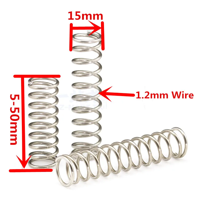 10PCS Stainless Steel Micro Small Compression Spring,1.2mm Wire Dia 15mm Out Diameter 5 10 15 20 25 30 35 40 45 50mm Length
10PCS Stainless Steel Micro Small Compression Spring,1.2mm Wire Dia 15mm Out Diameter 5 10 15 20 25 30 35 40 45 50mm Length