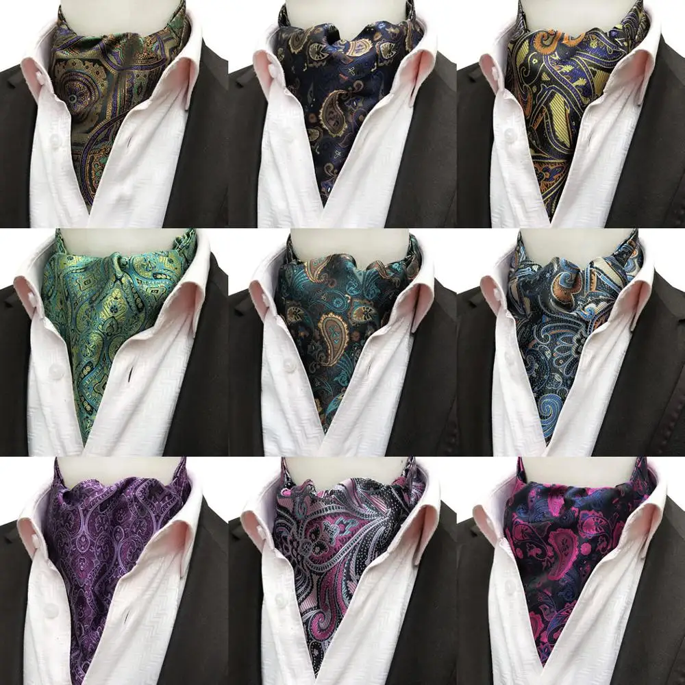 

Fashion Men's Cravat Ascot Tie Classic Paisley Plaid Blue Green Purple Wedding Party Neckties Jacquard Woven Business Scarves