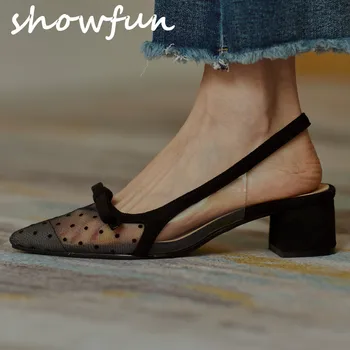 Women's natural suede leather Polka Dot Mesh patchwork slingback slip-on high heel pointed toe sandals bow tie summer pumps shoe
Women's natural suede leather Polka Dot Mesh patchwork slingback slip-on high heel pointed toe sandals bow tie summer pumps shoe