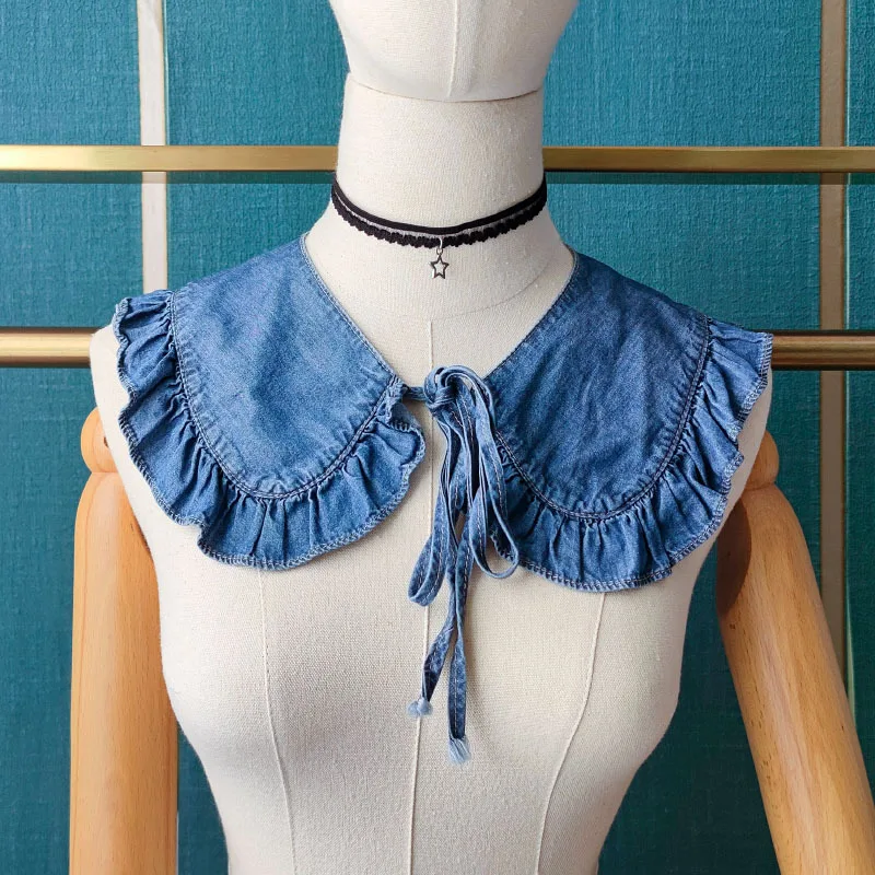 Фото Джинсовый воротник с лацканами накладной шаль модный женский рубашки съемный