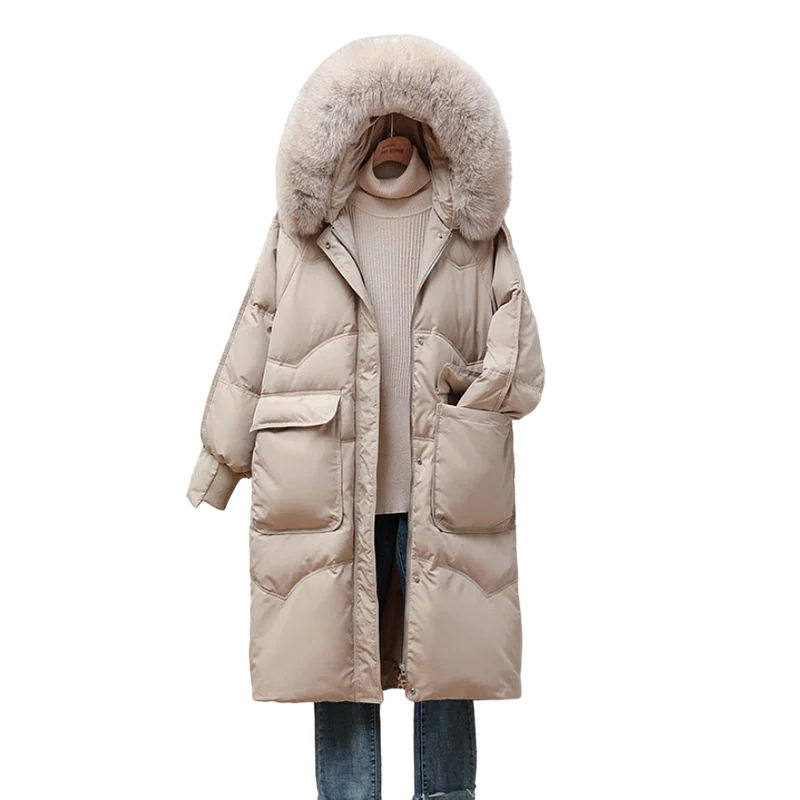 Фото Женская зимняя куртка на белом утином пуху свободное простое утолщенное теплое
