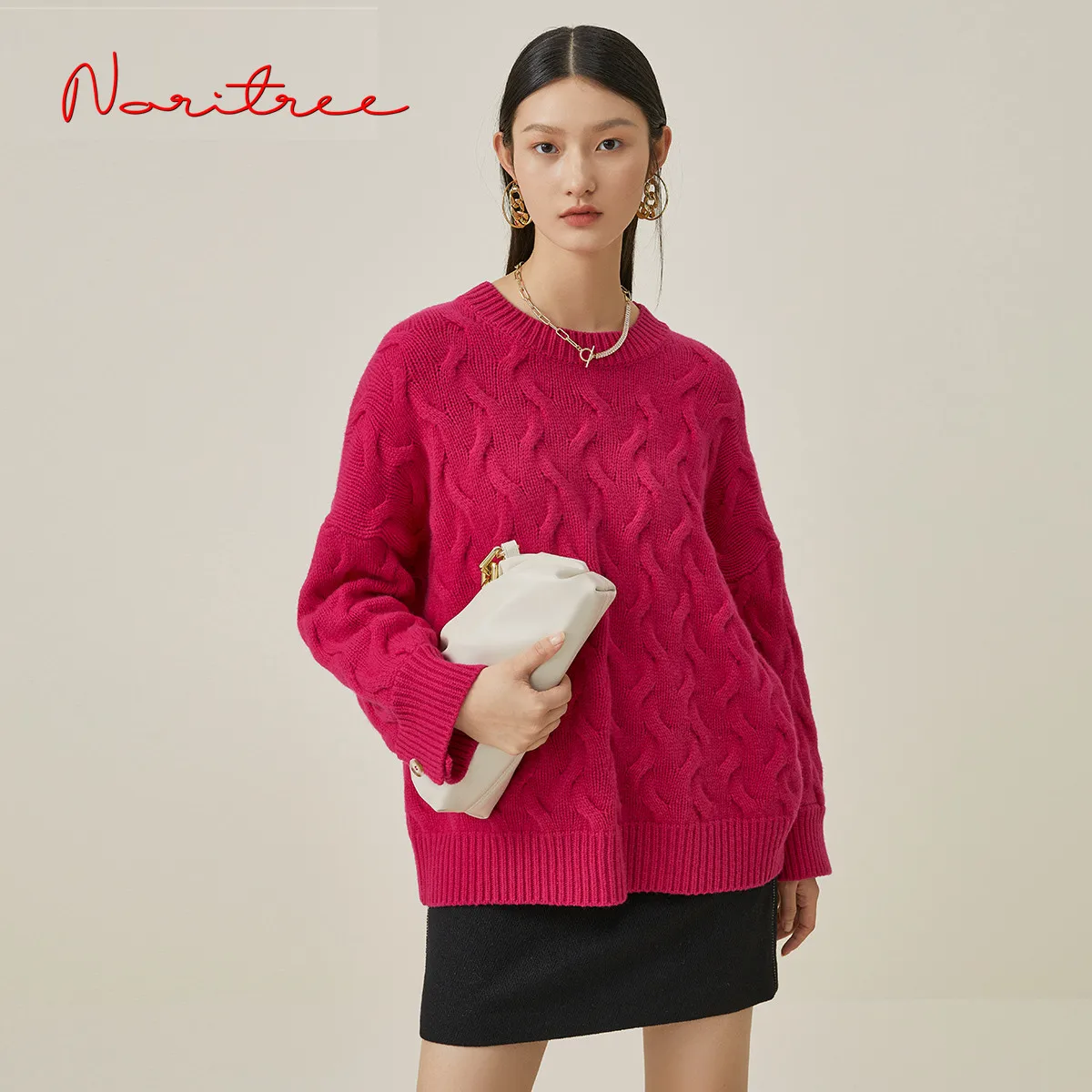 

Fashion mink cashmere hairy wool sweater thick warm Twist knit wool tops female Wheat ear jacquard Wool sweater wy378