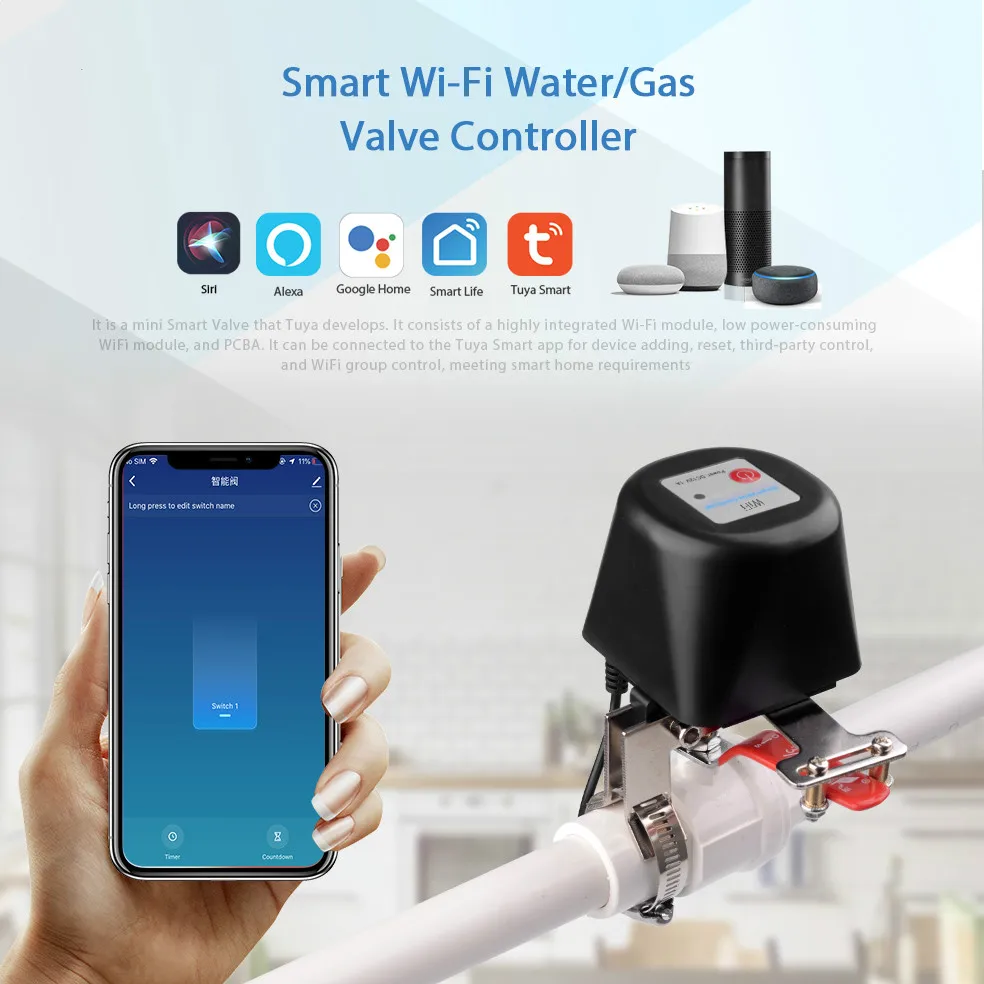Tuya Smart Home WI-FI Water Valve Air Valve Smart Manipulator Ball Valve Switch Voice Control, Smart Timing Switch
Tuya Smart Home WI-FI Water Valve Air Valve Smart Manipulator Ball Valve Switch Voice Control, Smart Timing Switch