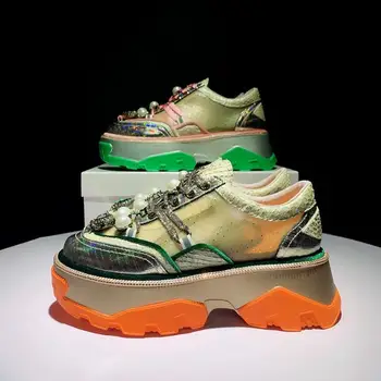 Genuine Leather Pearl Platform Sneakers Flat Platform Casual Shoes Strass Crystal Street Sneakers Snake Pattern Leather Flats
Genuine Leather Pearl Platform Sneakers Flat Platform Casual Shoes Strass Crystal Street Sneakers Snake Pattern Leather Flats