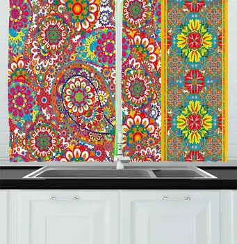 

Ethnic Kitchen Window Curtains Persian Paisley Leaf Oriental Middle Eastern Traditional Boho Art Print Window for Kitchen Cafe