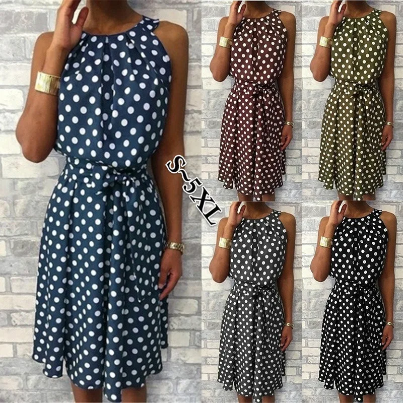 2021 Woman Dress New Polka Dot Sleeveless Dress Strapless Round Neck Casual Loose Dress 5 Colors 8 Sizes Dress for Women
2021 Woman Dress New Polka Dot Sleeveless Dress Strapless Round Neck Casual Loose Dress 5 Colors 8 Sizes Dress for Women