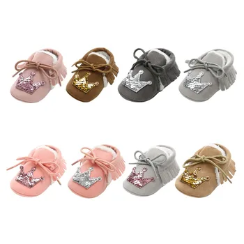 Baby Shoes Moccasins Sequins Crown Fringe Soft Soled Non-slip Lace-up Shoes Toddlers Suede PU Leather Christmas
Baby Shoes Moccasins Sequins Crown Fringe Soft Soled Non-slip Lace-up Shoes Toddlers Suede PU Leather Christmas