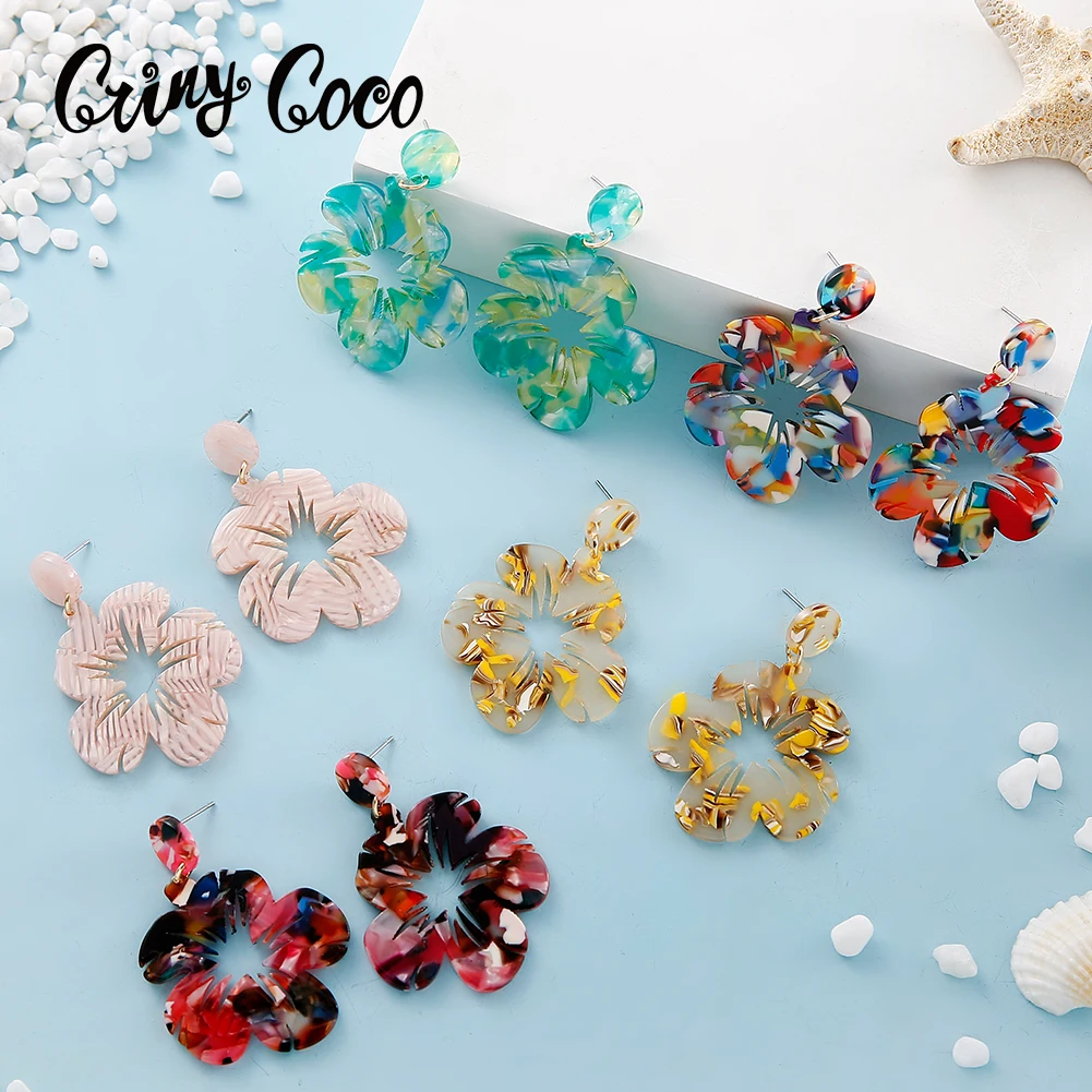 Фото Cring Coco Plumeria Flower Earring Fashion Acrylic Drop Round Earrings Dangle Earing 2021 New Arrivals Popular Gifts for Women | Украшения