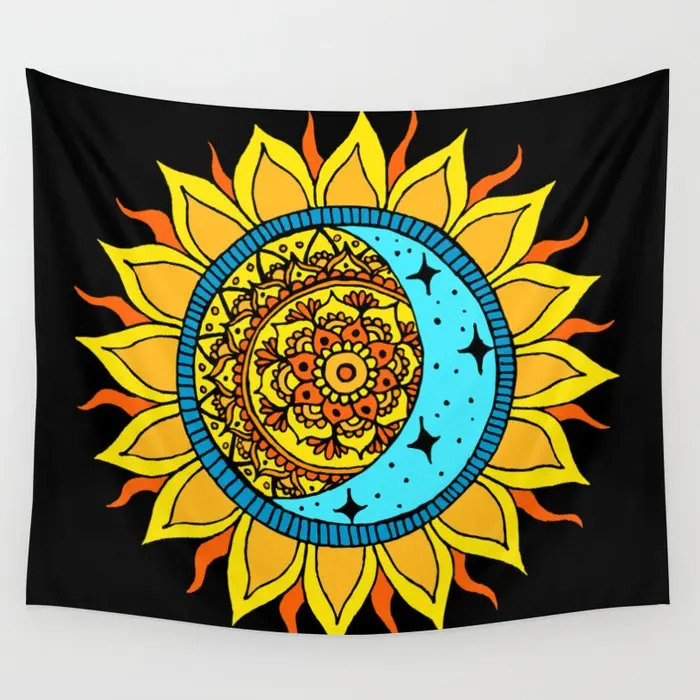 

Sun and Moon Mandala Tapestry Wall Hanging Room Bedspread Beach Mat Tapestries Psychedelic Home Decoration Accessories