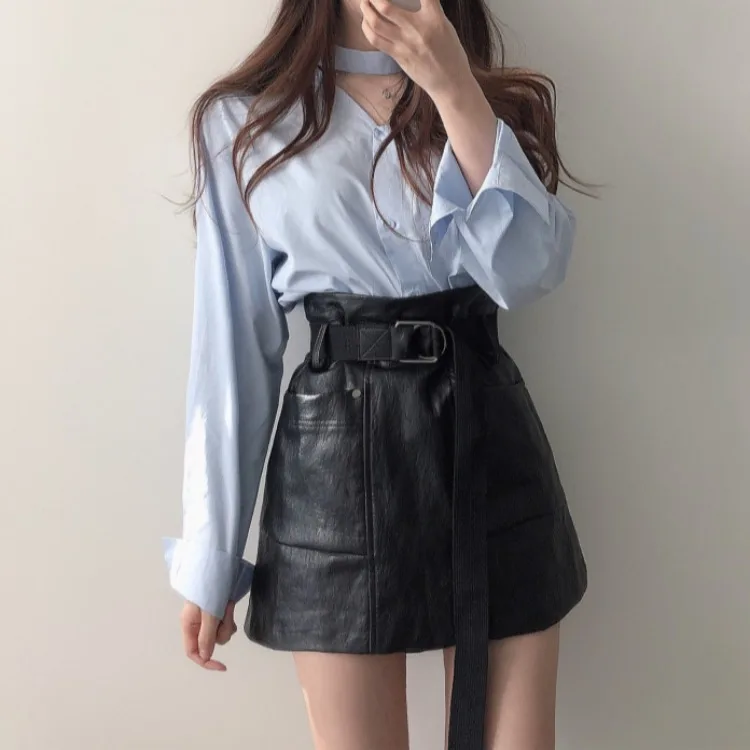 South Korea CHIC Minimalist Sense of Design Shirt off-Shoulder Halter Shirt Women's + High-waisted Half-length Short Skirt Two-P
South Korea CHIC Minimalist Sense of Design Shirt off-Shoulder Halter Shirt Women's + High-waisted Half-length Short Skirt Two-P