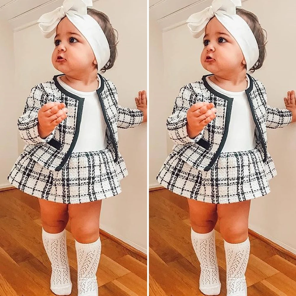 Kids Baby Girl Plaid Coat Toddler Outfits Set JKP4467 Kids Baby Girl Plaid Coat Toddler Outfits Set JKP4467
