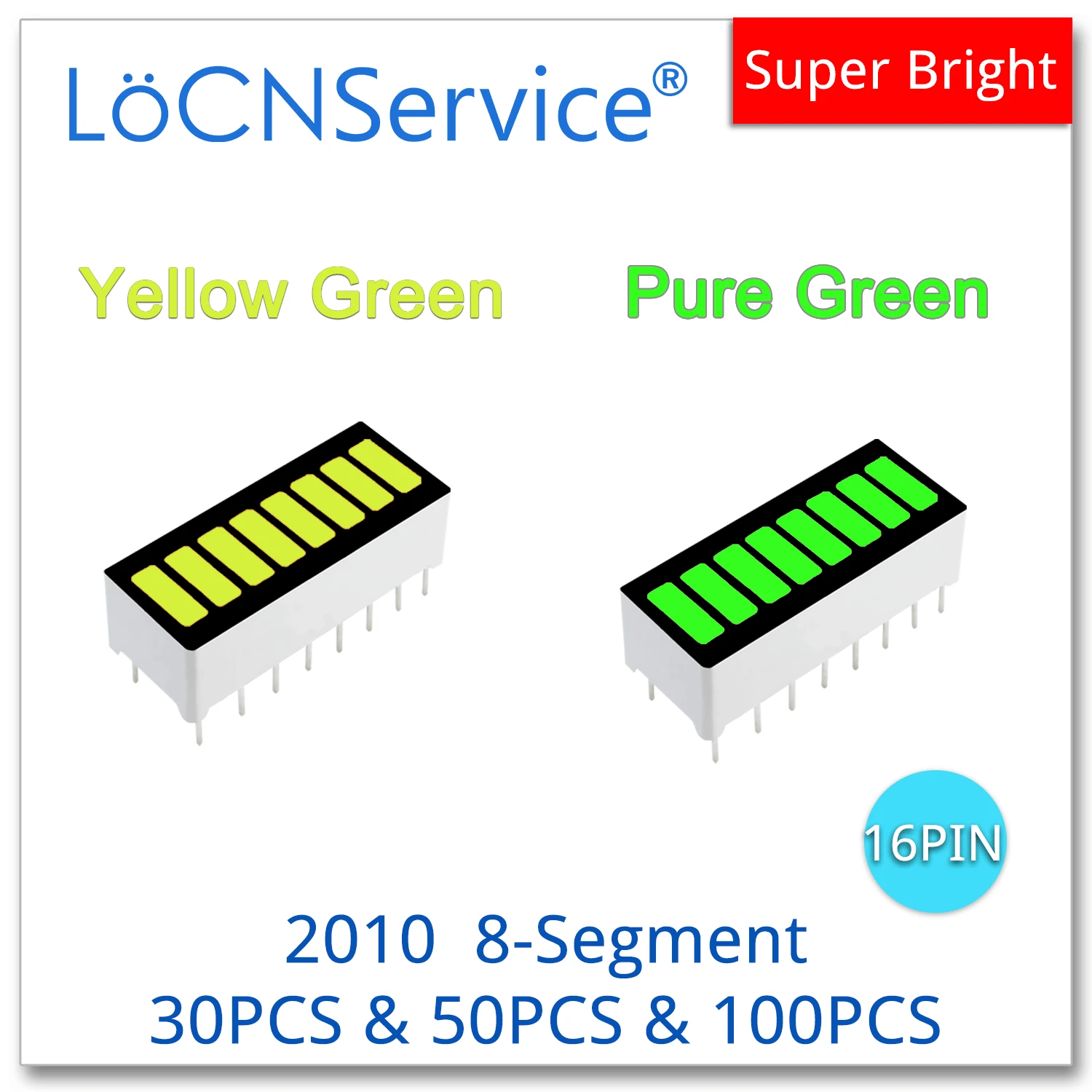 Фото LoCNService 30 шт. 50 100 желтый зеленый чистый 8-сегментный 2010 DIP16 анодный гистограмма