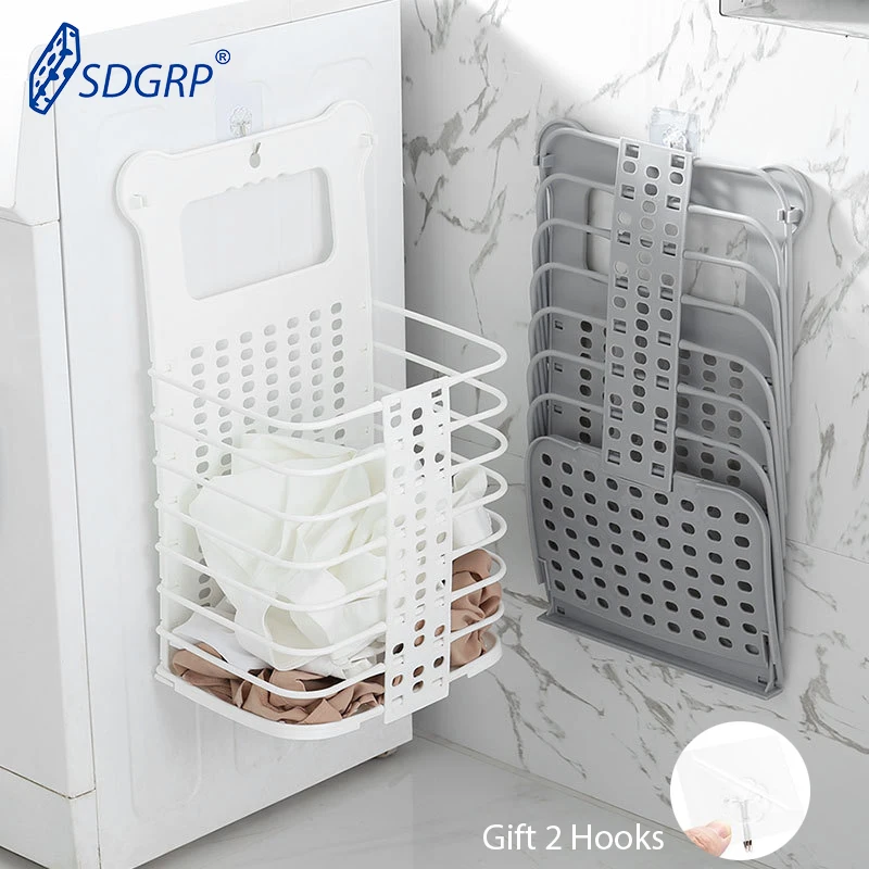 

Plastic Clothes Storage Baskets Folding Hamper Wall Hanging Laundry Bin Collapsible Toy Organizer Household Bathroom Accessories