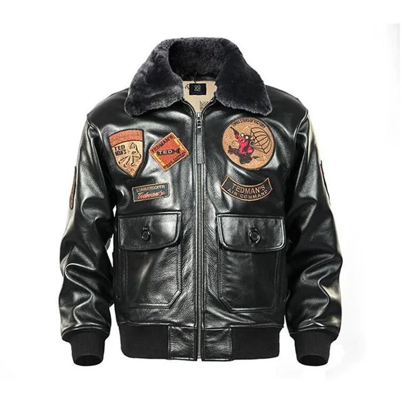 2020 Brown Men USAF Pilot Leather Jacket Wool Collar Europe Size XXL Genuine Thick Cowhide Winter Military Aviator Leather Coat
2020 Brown Men USAF Pilot Leather Jacket Wool Collar Europe Size XXL Genuine Thick Cowhide Winter Military Aviator Leather Coat