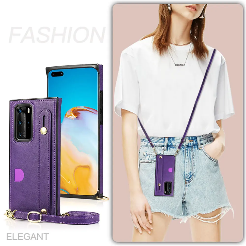 P40 Pro Plus чехол на запястье для телефона ожерелье ремешок шею Веревка PU кожаный Huawei