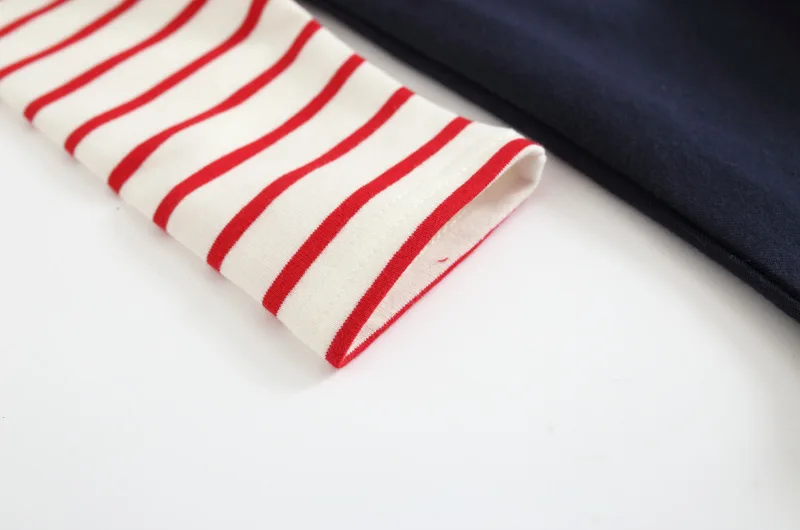 lettered embroidered mock two-piece stripes girls dress autumn