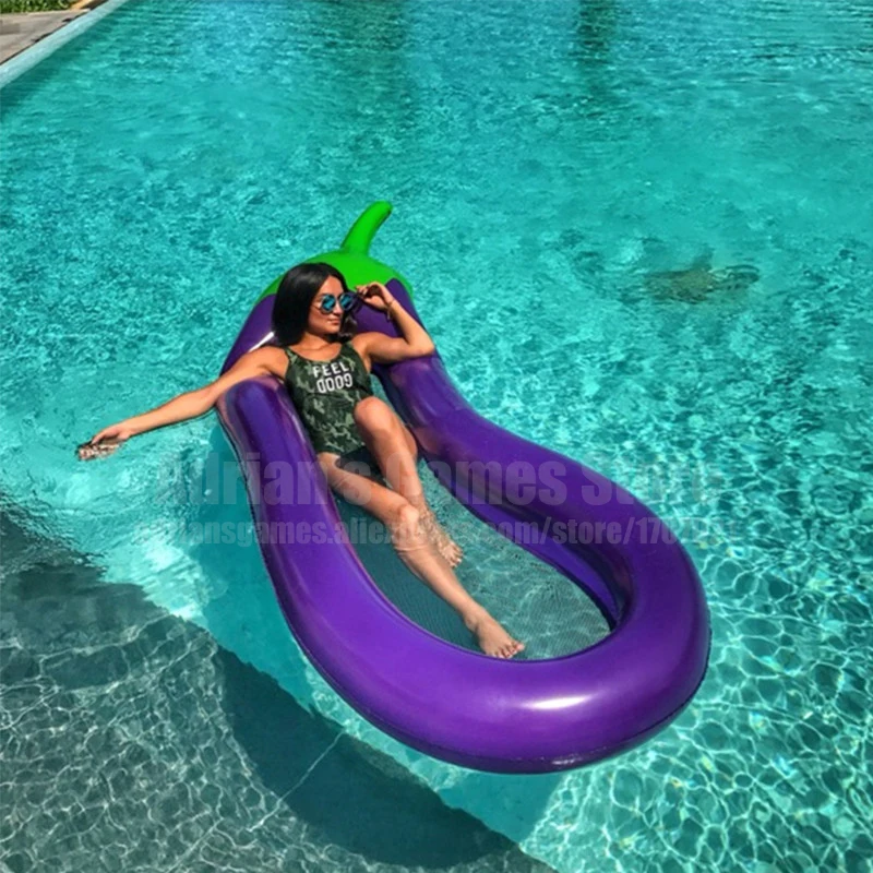 250cm Big Eggplant Floating Island Inflatable Bed Swimming Ring Swim Pool Float Boat Floats Raft | Спорт и развлечения