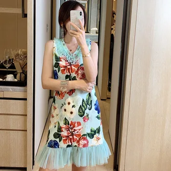 Sweet Girl's Ruffles Patchwork Dresses V Neck Sleeveless Women's Floral Printing Dress Summer Casual Dress
Sweet Girl's Ruffles Patchwork Dresses V Neck Sleeveless Women's Floral Printing Dress Summer Casual Dress