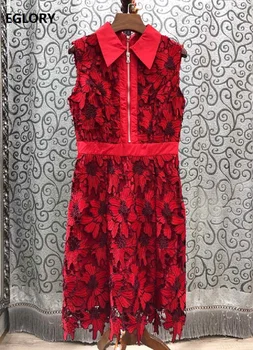 Hollow Out Lace Dress 2020 Spring Summer Style Women Turn-down Collar Allover Crochet Lace Embroidery Sleeveless Red Sexy Dress 
Hollow Out Lace Dress 2020 Spring Summer Style Women Turn-down Collar Allover Crochet Lace Embroidery Sleeveless Red Sexy Dress