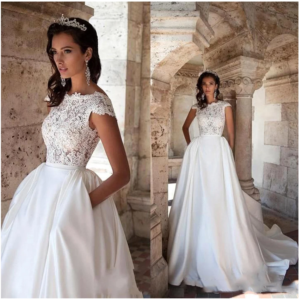 Princess Wedding Dress Short Sleeves 2020 Elegant Appliqued A-Line Bride Dresses With Pockets Boho Wedding Gown (1)
