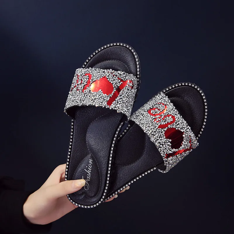 Shop Casual Flat Heel Anti-slip Wear-Resistant Line-styled Plastic LOVE Slipper Women's Summer Fashion