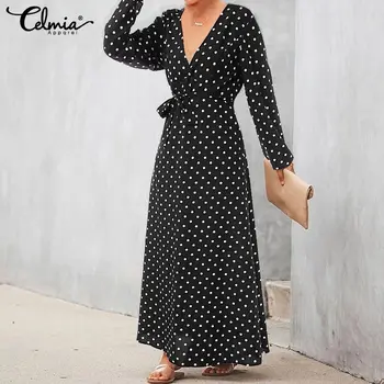 Plus Size Sundress Women Polka Dot Long Maxi Dress 2020 Celmia Autumn V neck Long Sleeve Belted Ruffles Vestidos Robe Femme 5XL
Plus Size Sundress Women Polka Dot Long Maxi Dress 2020 Celmia Autumn V neck Long Sleeve Belted Ruffles Vestidos Robe Femme 5XL