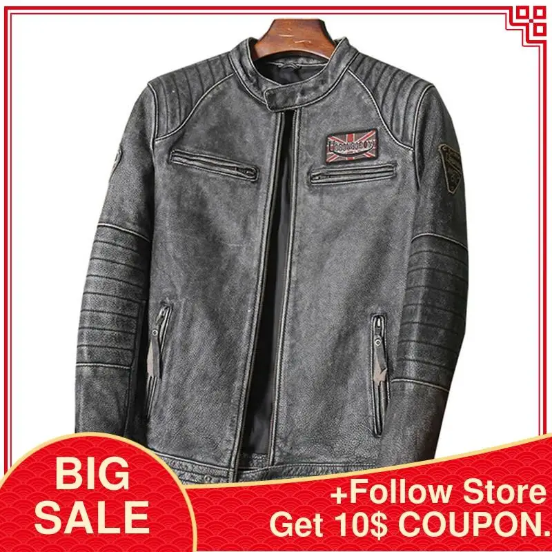2020 Vintage Grey Motorcycle Style Leather Jacket Men Large Size 4XL Genuine Cowhide Autumn Slim Fit Biker's Leather Coat
2020 Vintage Grey Motorcycle Style Leather Jacket Men Large Size 4XL Genuine Cowhide Autumn Slim Fit Biker's Leather Coat