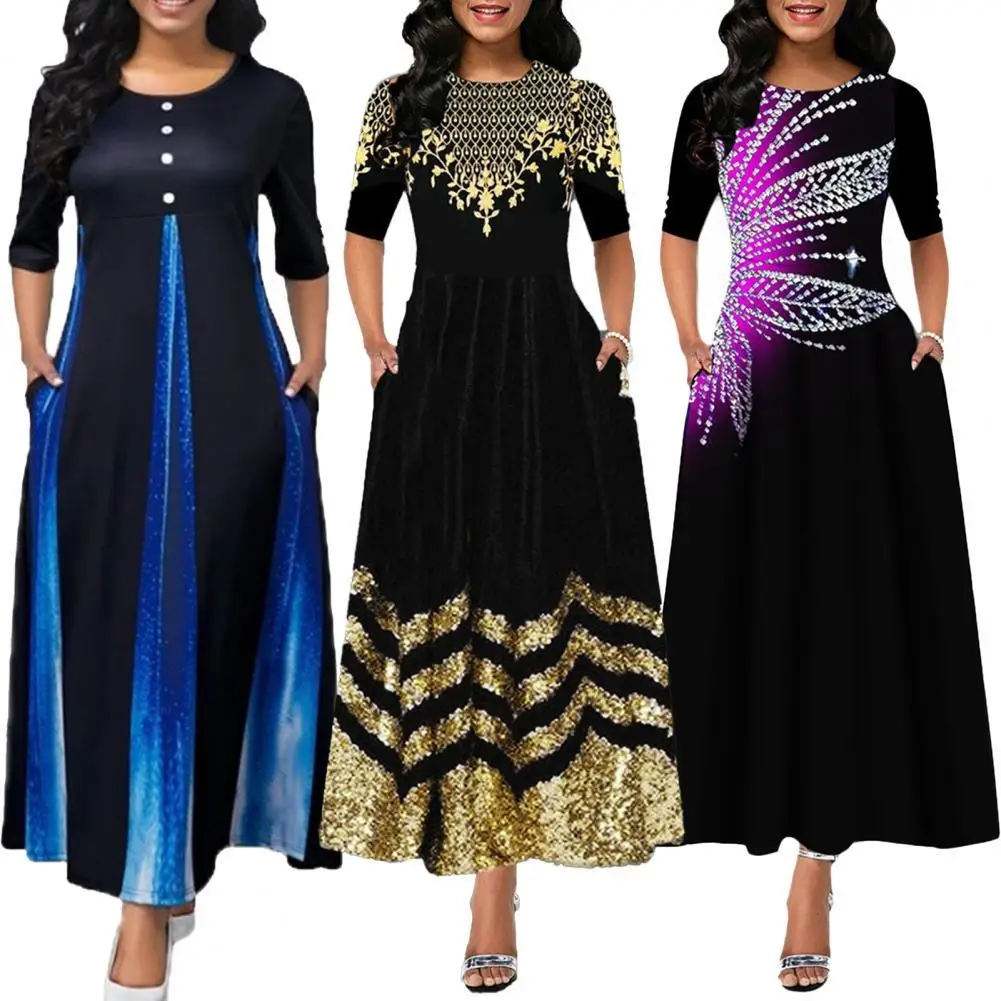 2021 Women Maxi Dress Half Sleeve Printed Round Neck Buttons A Line Party Dress for Wedding Elegant Ladies Vestidos Female Robe
2021 Women Maxi Dress Half Sleeve Printed Round Neck Buttons A Line Party Dress for Wedding Elegant Ladies Vestidos Female Robe