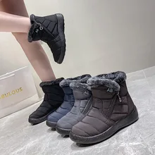 

Winter Boots Women Ankle Boots Cotton Fabric Femmes Bottes Plush Shoes Ladies Booties Waterproof Shoes Buty Damskie