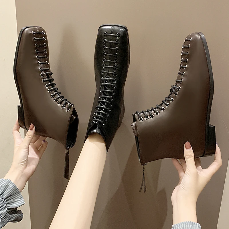 Women's Mid Calf Boots Round Toe Lace Up Bootee Woman 2019 Shoes Low Heels booties Booties Ladies Mid-Calf Black Rubber Autumn
Women's Mid Calf Boots Round Toe Lace Up Bootee Woman 2019 Shoes Low Heels booties Booties Ladies Mid-Calf Black Rubber Autumn
