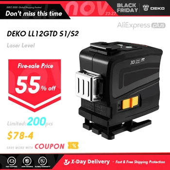 

DEKO LL12-GTD New 12 Lines 3D Green light Horizontal Vertical Lines Laser Level with Remote Control High-Precision Self-Leveling