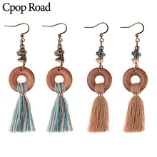 Cpop nuevo Vintage Boho borla pendiente para mujeres piedra cuentas madera círculo colgante pendientes joyería étnica Venta caliente accesorios regalo(China)