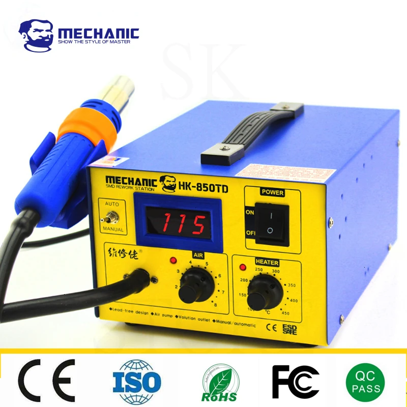 MECHANIC HK-850TD SMD Rework Soldering Station Repair Welding Soldering Iron Set PCB Welding Soldering Iron Repair Tool
MECHANIC HK-850TD SMD Rework Soldering Station Repair Welding Soldering Iron Set PCB Welding Soldering Iron Repair Tool