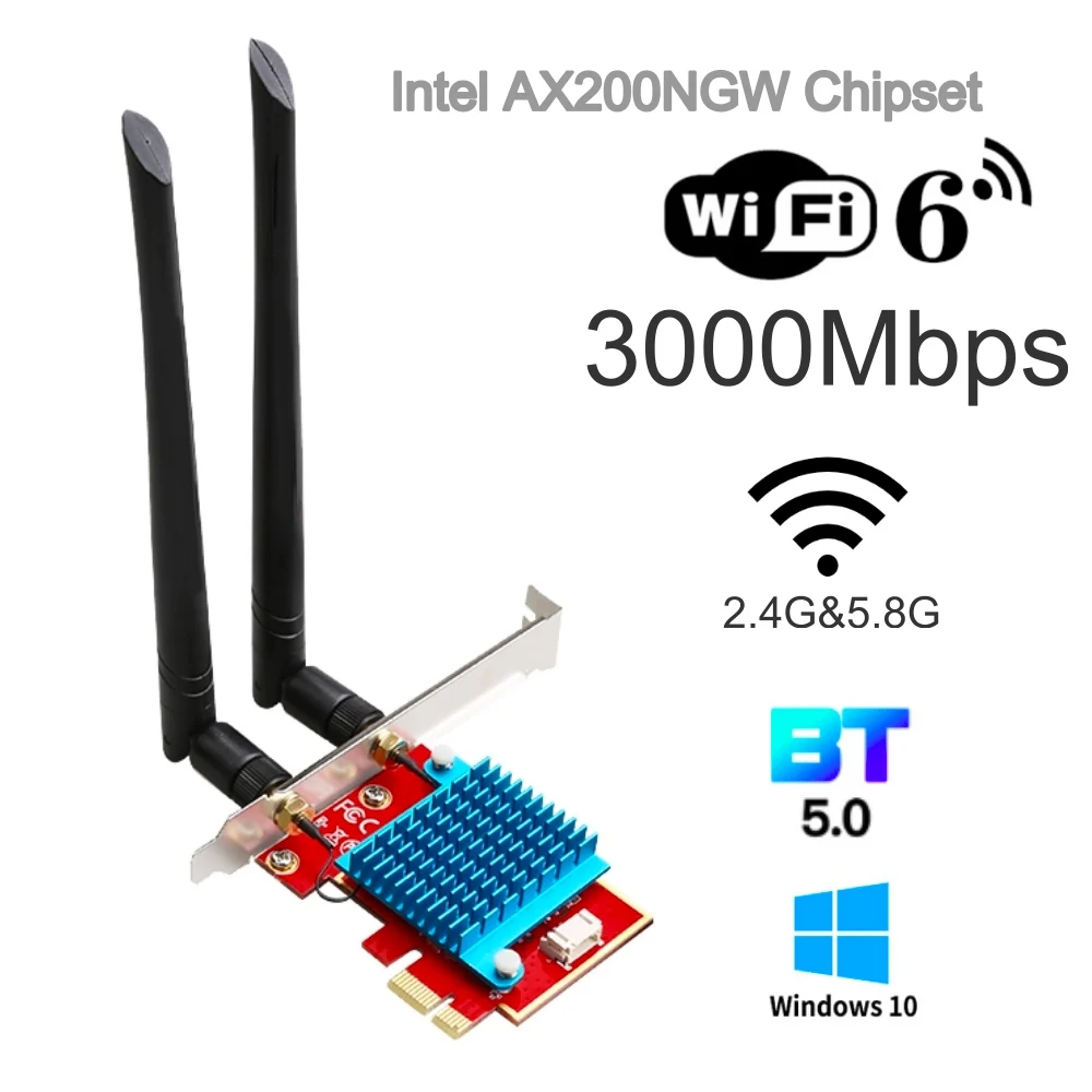 Wi-Fi 6 AX200 Pro Wireless Adapter Dual Band 2.4Gbps PCIe Wifi Card Intel AX200 Gigabit Network Card 802.11AX Bluetooth 5.0
Wi-Fi 6 AX200 Pro Wireless Adapter Dual Band 2.4Gbps PCIe Wifi Card Intel AX200 Gigabit Network Card 802.11AX Bluetooth 5.0