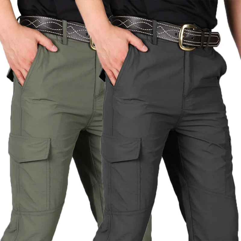 

2021 Spring Autumn New Oversized Straight Trousers Male Lightweight Quick Dry Cargo Pants Men Pockets Men's Casual Hiking Pants