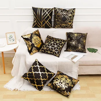 

Black Gold Sofa Cushions Plush Hot Stamping Decorative Pillow Square Pillows For Chairs Cushion Pillowcases Car Home Decor